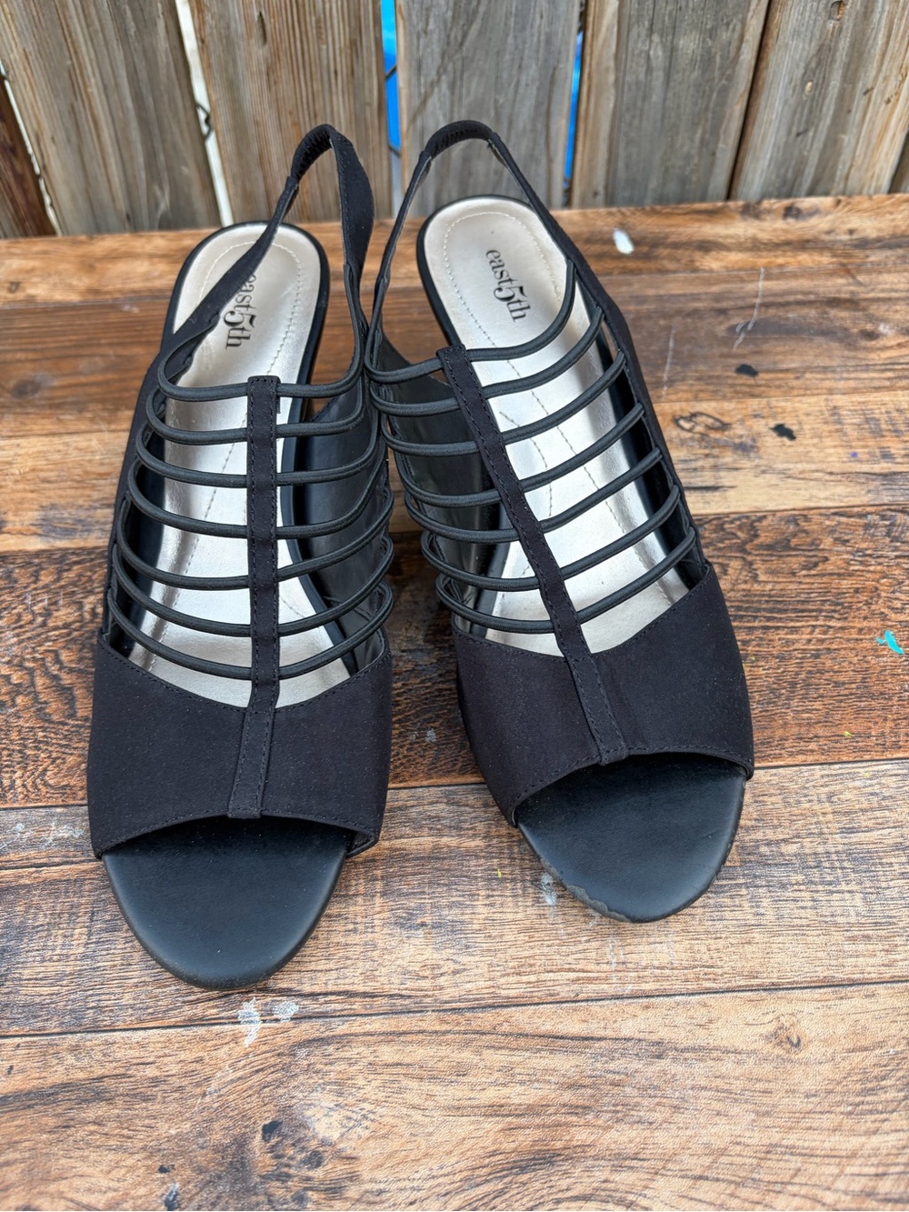 East5th Black Strappy Slingback Wedge Sandals Women’s Size 9.5